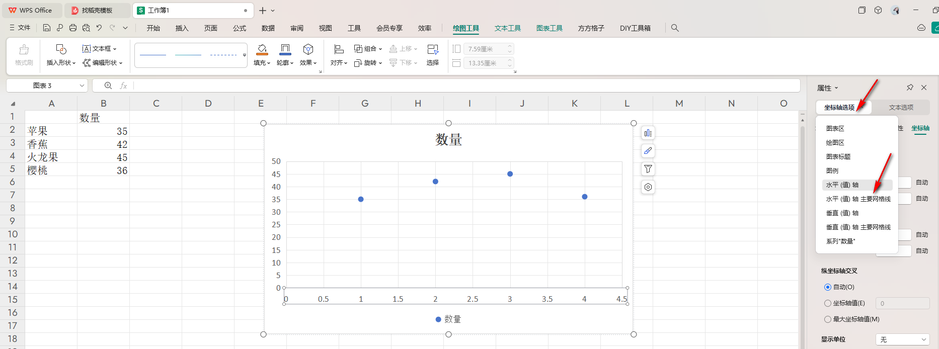 WPS散点图添加水平值轴主要网格线的方法