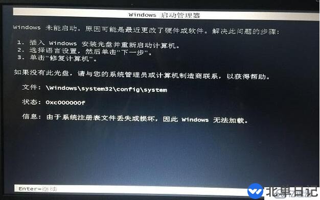 win7开机提示由于系统注册表文件丢失或损坏