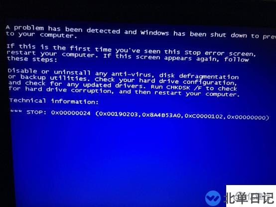 电脑蓝屏出现代码0x00000024如何解决